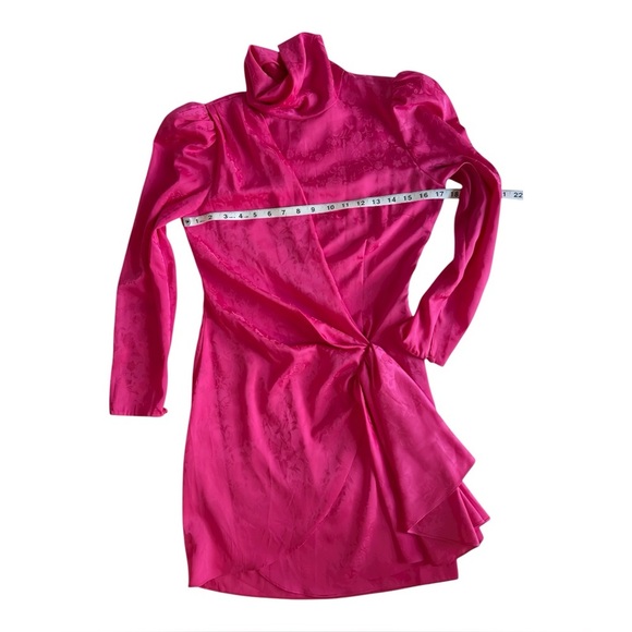 🌷Ronny Kobo Hot Pink Floral Jacquard Draped Mini Dress Turtleneck Long Sleeve M - Picture 10 of 13